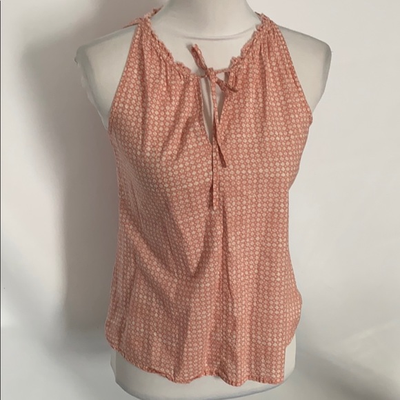 LOFT peach pink and white dainty floral sleeveless v neck prairie blouse XS - Picture 4 of 7